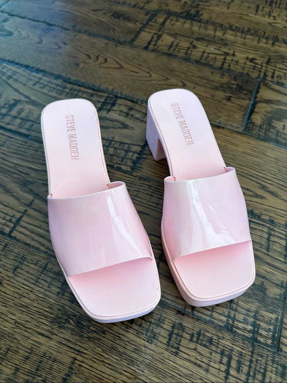 Steve Madden Light Pink Patent Block Heel Slide Mules